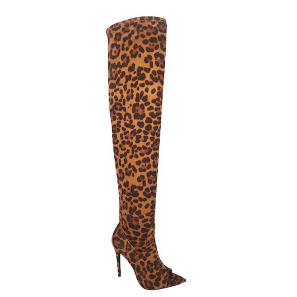🐆Cheetah🐆 Print Peak Toe Thigh High Boots🤗 - Picture 1 of 4